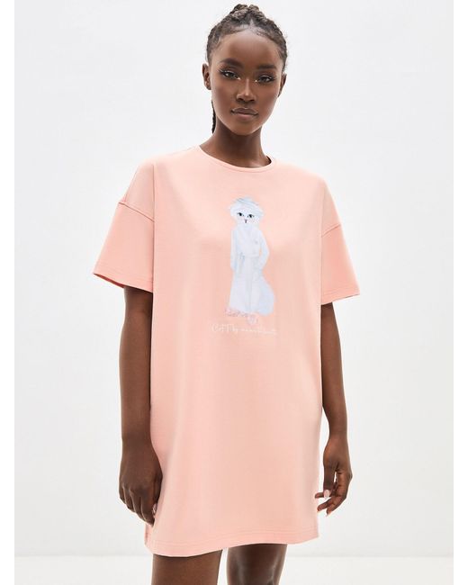 CAT by maniita lacitta Pink Shirtkleid Mit Katzenprint Spa Cat