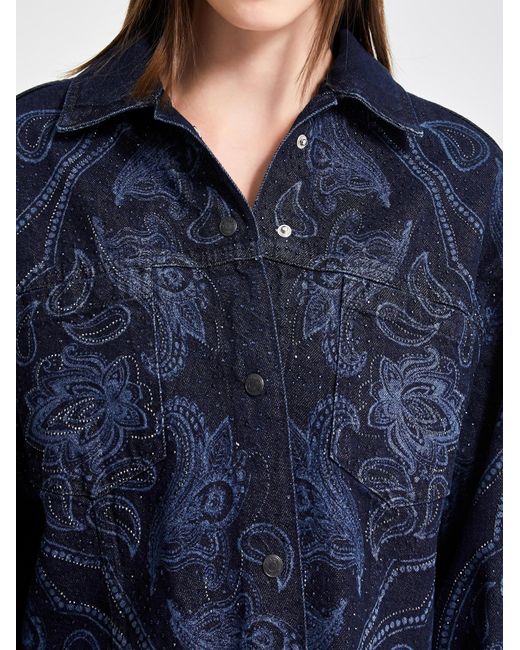 its basic Blue Its Basic Übergangsjacke Rhinestone Printed Denim Jacket