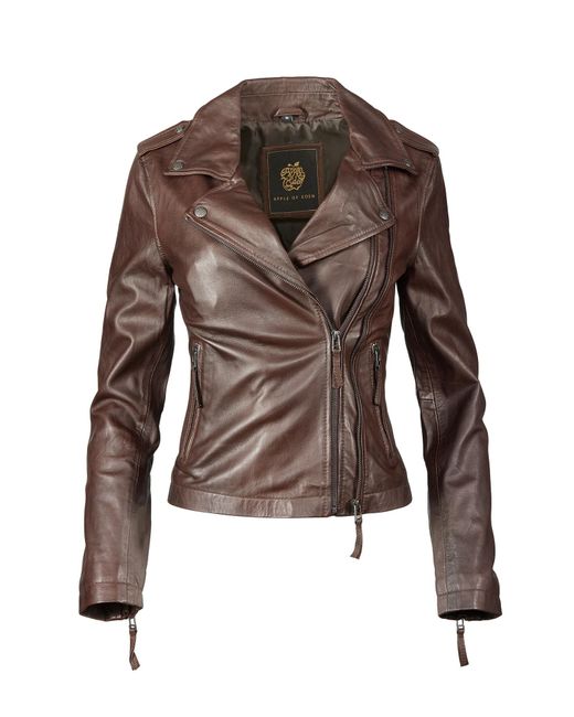 Apple Of Eden Brown Lederjacke Taillierte Passform