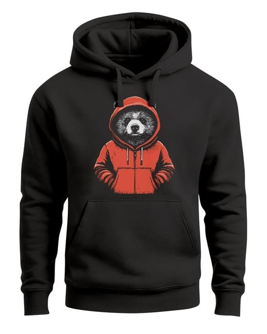 Neverless Sweatshirt Bear Hoodie in Black für Herren