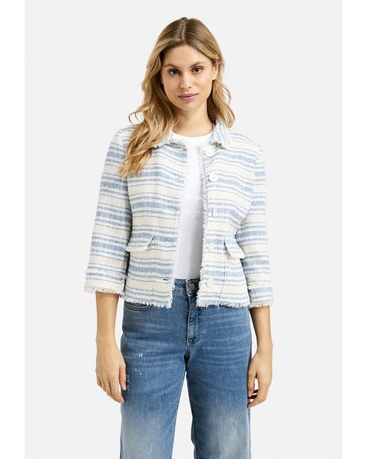 Milano Italy Blue Gestreifte Tweetjacke Mit Ausgefransten Säumen