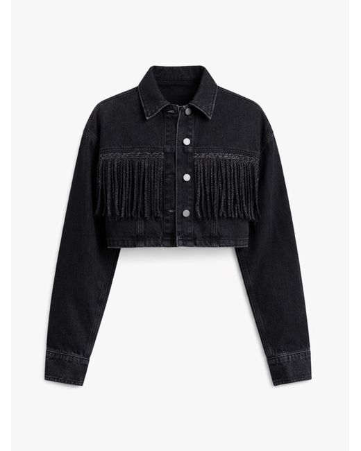 its basic Black Its Basic Weste Rhinestone Cropped Denim Jacket