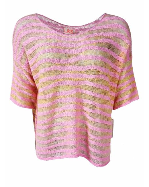 LIKS. Munich Pink Pullover Oversize Strickpullover Mohair Baumwollmix Gestreift