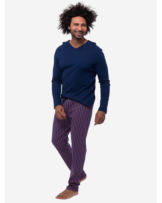 Mey Pyjama Lang Graphic Stripes in Blue für Herren