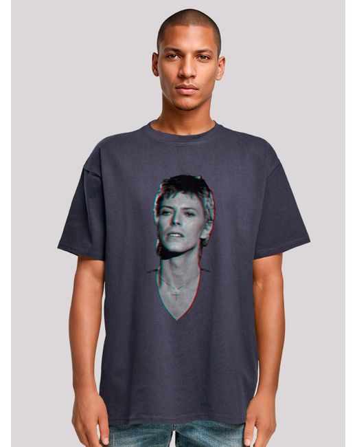 F4NT4STIC T-Shirt Tv Times Pop Star David Bowie Portrait 1977 in Blue für Herren