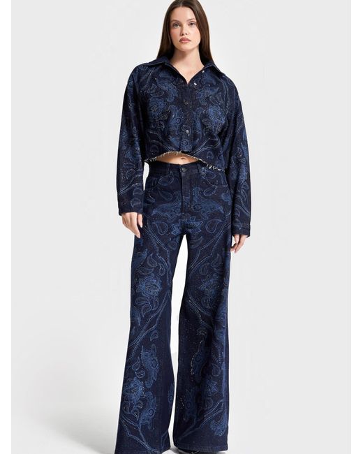 its basic Blue Its Basic Übergangsjacke Rhinestone Printed Denim Jacket