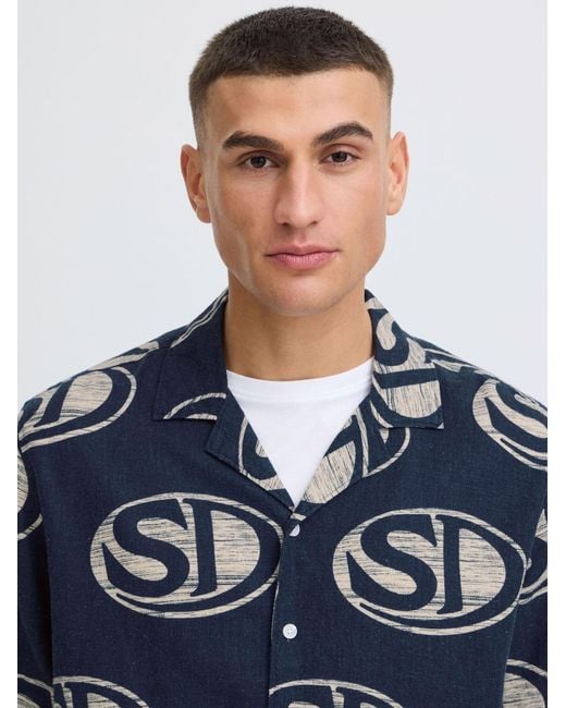 Solid Leinen-Mix-Hemd in Blue für Herren