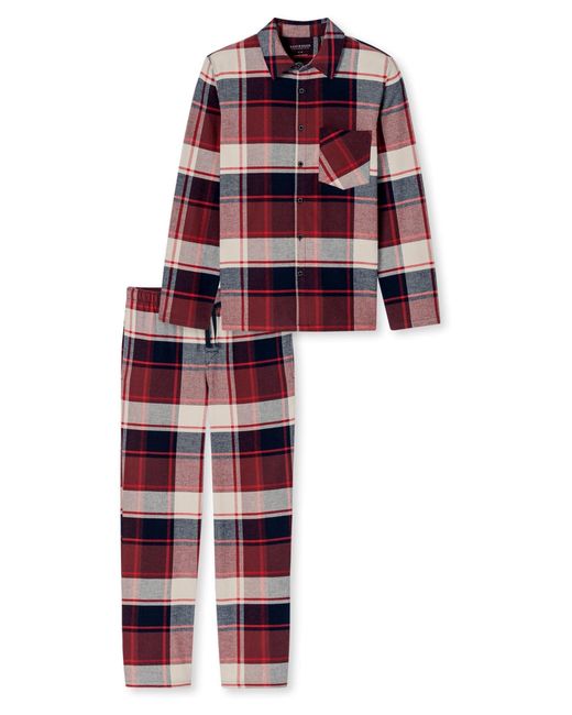 Schiesser Pyjama Lang Selected Premium Warming in Red für Herren