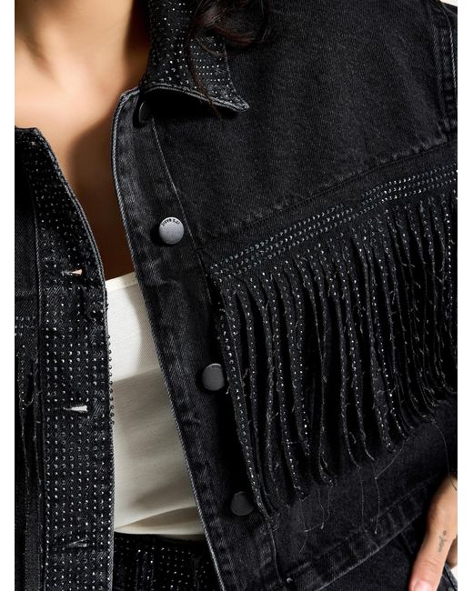 its basic Black Its Basic Weste Rhinestone Cropped Denim Jacket