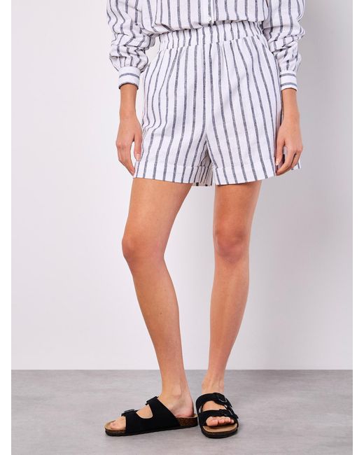 Apricot White Linen Blend Stripe Shorts