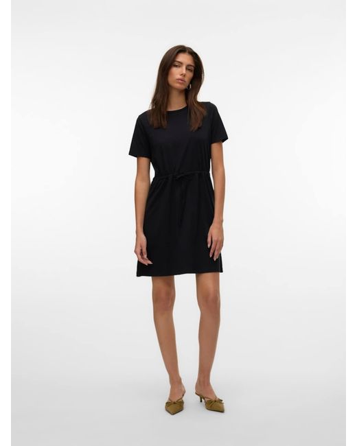 Vero Moda Black Shirtkleid Legeres Design mit Taillenband (mini) VMLUNA SS SHORT STRING DRESS JRS NOOS