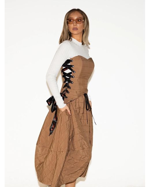 Unique Natural Top Quilted Corset With Ribbon Ties