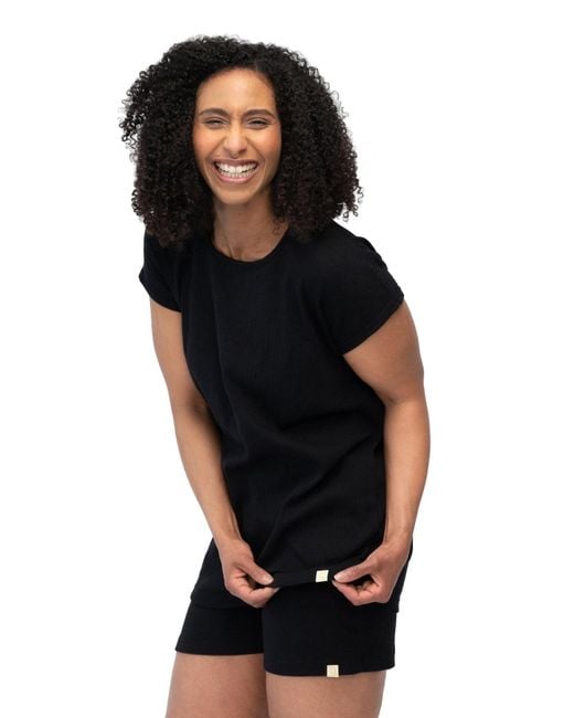 greenjama Black Schlafshirt Lässiges T-Shirt Aus Derby-Rib