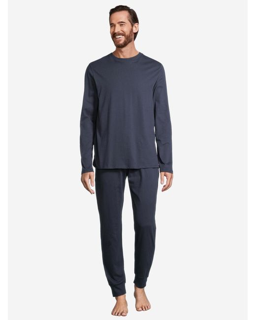 Schiesser Pyjama Lang Night & Home in Blue für Herren
