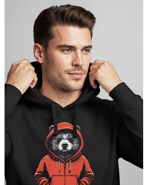 Neverless Sweatshirt Bear Hoodie in Black für Herren