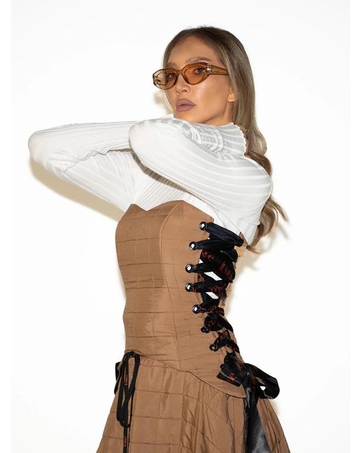 Unique Natural Top Quilted Corset With Ribbon Ties