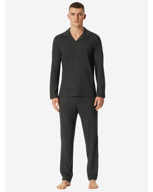 Schiesser Pyjama Selected Premium Warming in Black für Herren