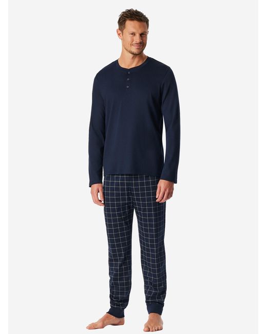 Schiesser Pyjama Lang Fine Interlock in Blue für Herren