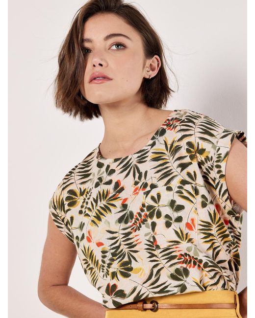 Apricot Multicolor Tropical Leaf Split Back Top