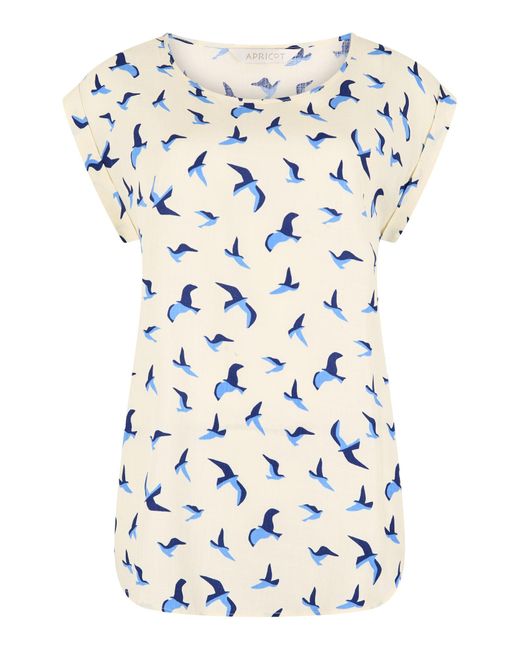 Apricot Blue Bird Print Graphic Woven T-Shirt