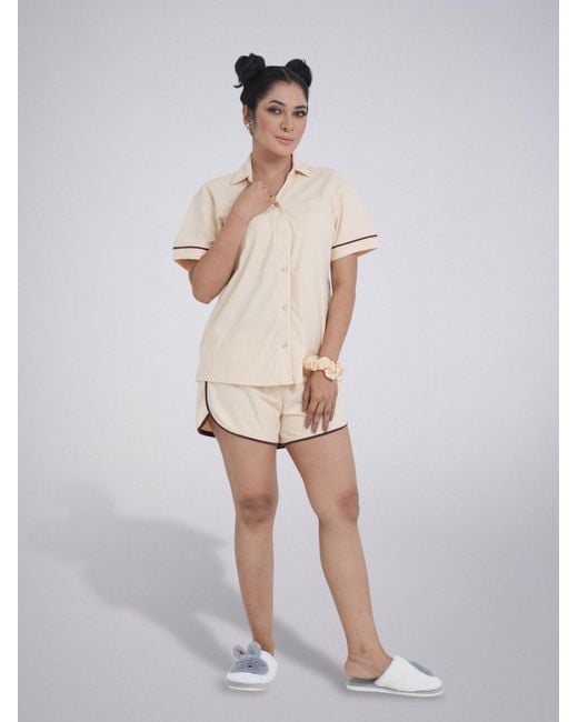 LEAFLETIC Natural Shorty Night Wear Short Set