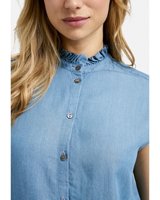 Milano Italy Blue Ärmellose Bluse Mit Rüschenkragen