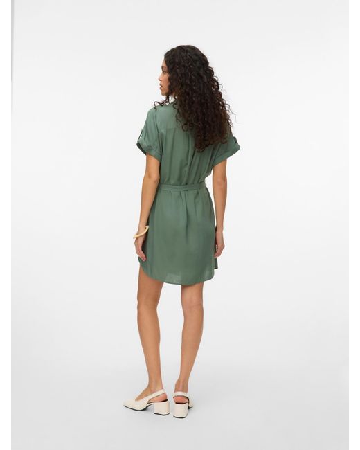 Vero Moda Green Shirtkleid Gestreiftes Hemdkleid mit Taillenband und Knöpfen