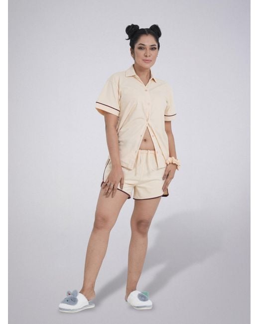 LEAFLETIC Natural Shorty Night Wear Short Set