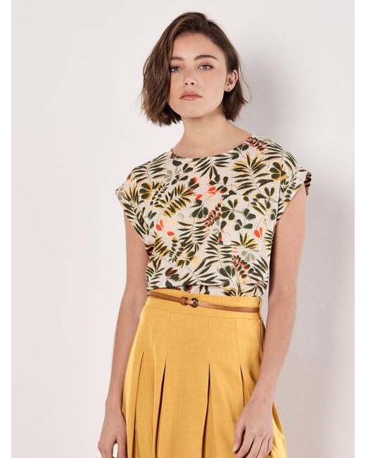 Apricot Multicolor Tropical Leaf Split Back Top