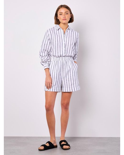 Apricot White Linen Blend Stripe Shorts