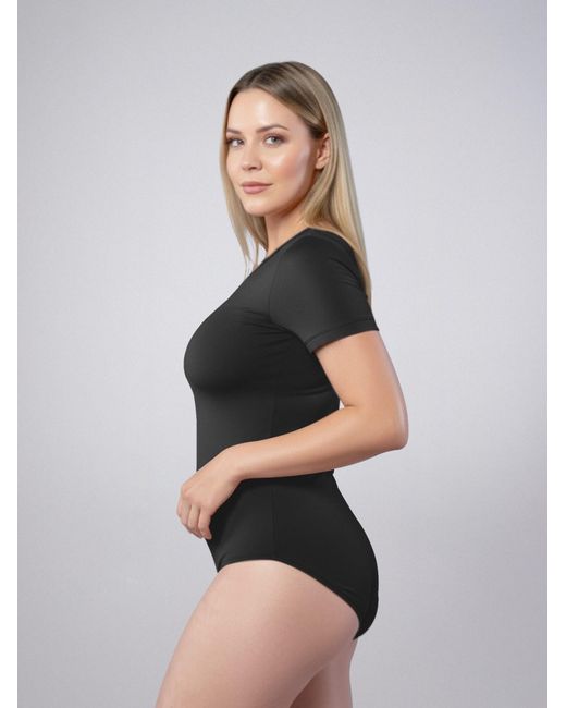 LEAFLETIC Black Body Short Sleeve Crew Neck Bodysuit