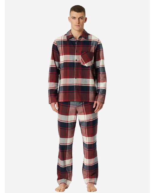 Schiesser Pyjama Lang Selected Premium Warming in Red für Herren