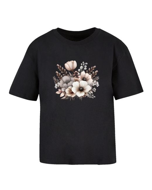 F4NT4STIC Black T-Shirt 'Blumenstrauß Boho'