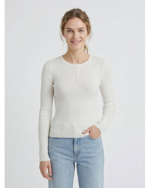 antargo White Pullover Basic Longsleeve With Buttons