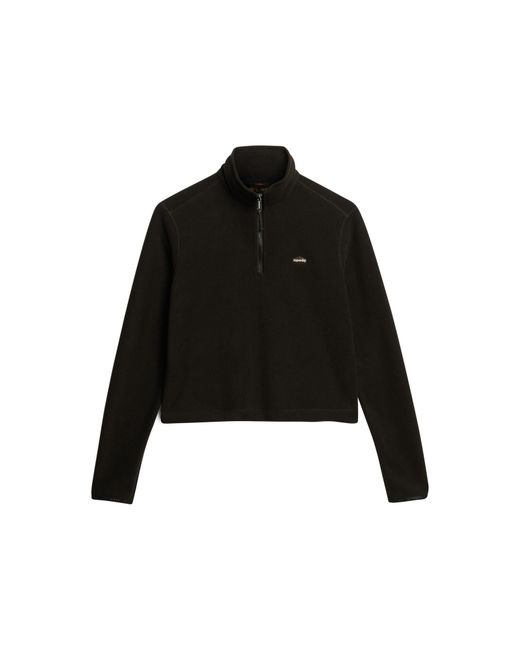 Superdry Black Verkürzter Polar Fleecepullover mit halblangem Reißverschluss Schwarz 36