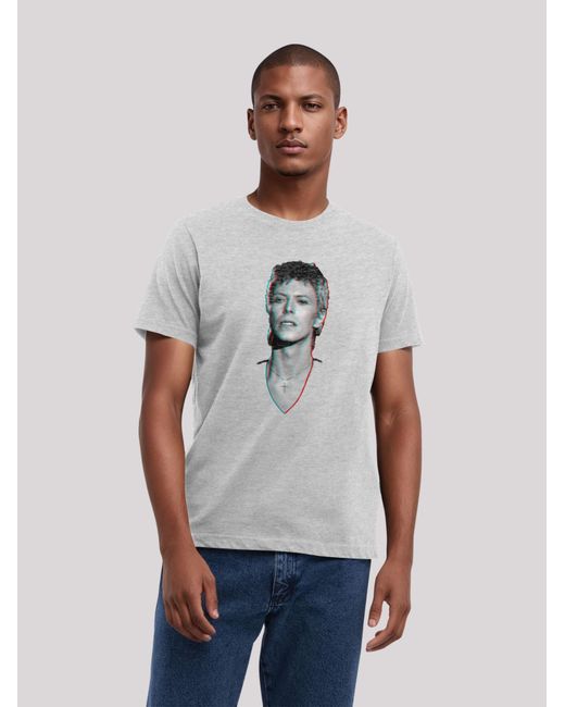 F4NT4STIC T-Shirt Tv Times Pop Star David Bowie Portrait 1977 in Gray für Herren