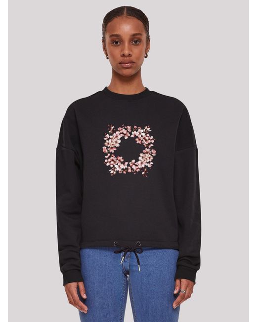 F4NT4STIC Black Sweatshirt 'Rosa Frühlings Blumenkranz Dekor'
