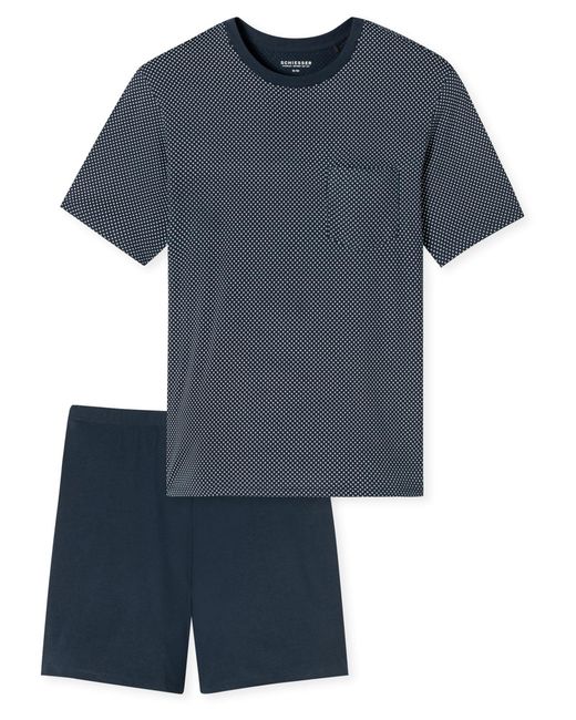 Schiesser Pyjama Kurz Comfort Essentials in Blue für Herren