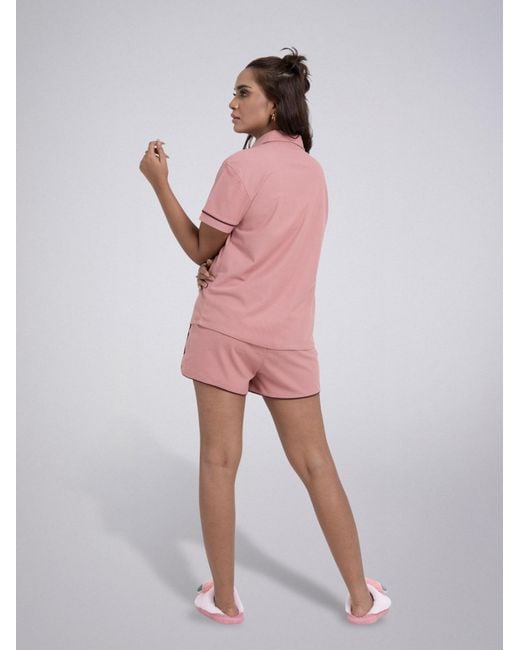 LEAFLETIC Pink Shorty Night Wear Short Set