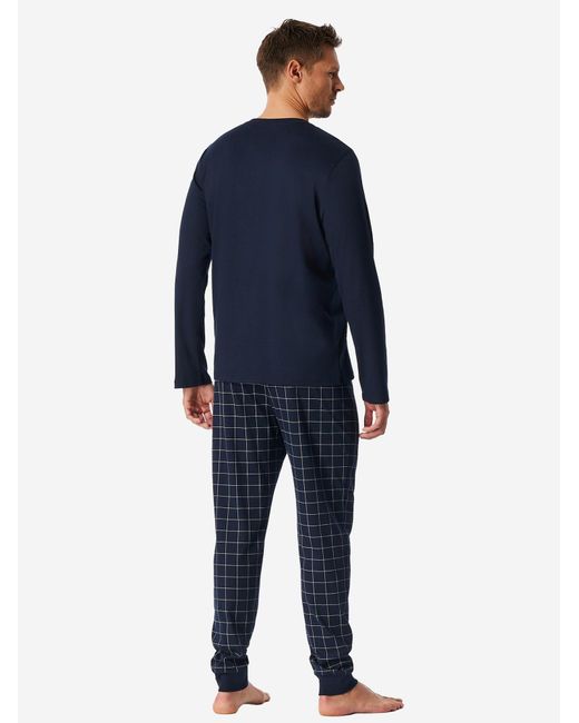 Schiesser Pyjama Lang Fine Interlock in Blue für Herren