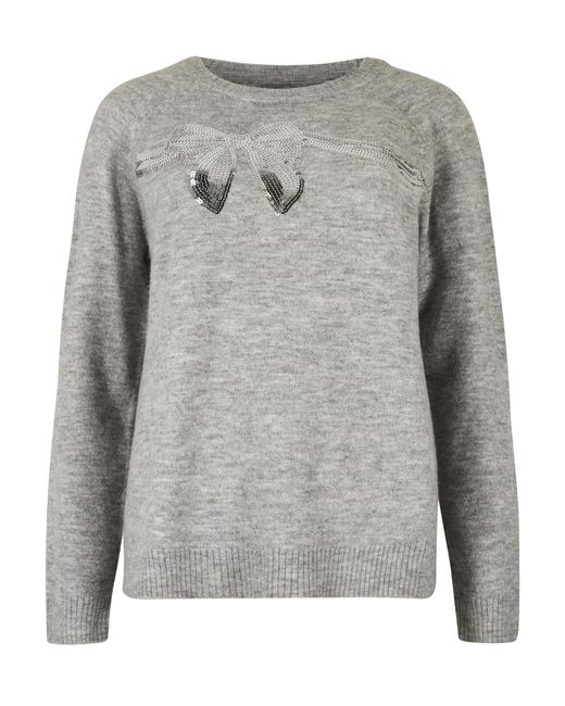 Apricot Gray Sequin Embellished Bow Jumper