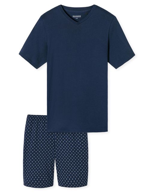 Schiesser Pyjama Kurz Casual Essentials in Blue für Herren