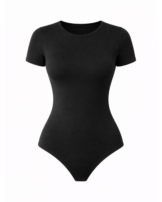 LEAFLETIC Black Body Short Sleeve Crew Neck Bodysuit