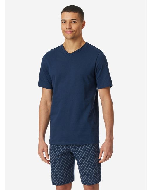 Schiesser Pyjama Kurz Casual Essentials in Blue für Herren