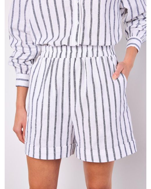 Apricot White Linen Blend Stripe Shorts