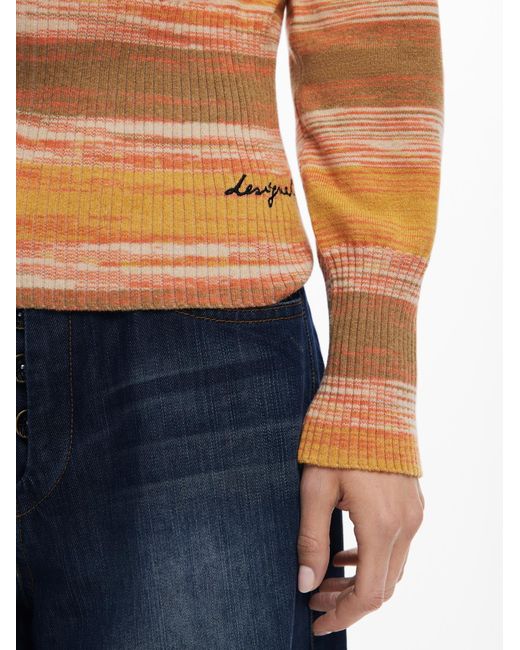 Desigual Orange Gestreifter Kapuzenpullover Mit Reißverschluss