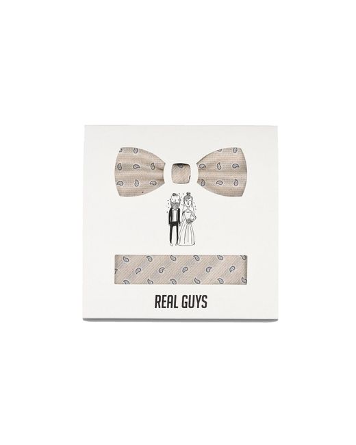 REAL GUYS Set Fliege Mit Einstecktuch in White für Herren