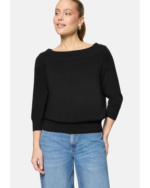 Zero Black Strickpullover Mit Carmenausschnitt