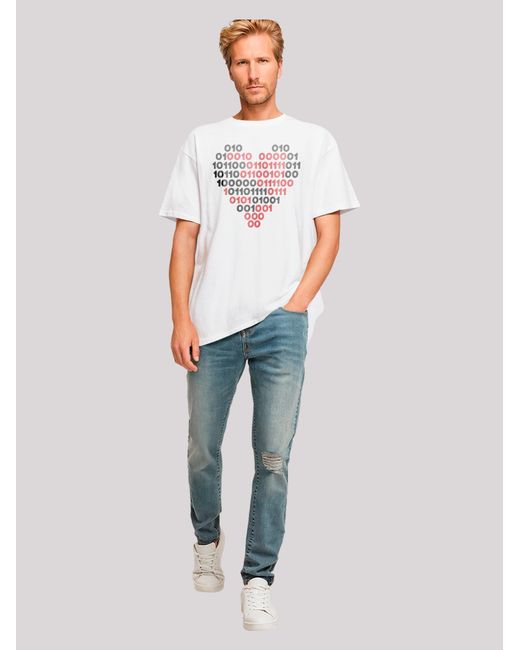 F4NT4STIC T-Shirt I Love You 01001001 Binary Code Herz Valentinstag in White für Herren