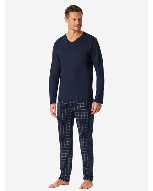 Schiesser Pyjama Lang Fine Interlock in Blue für Herren